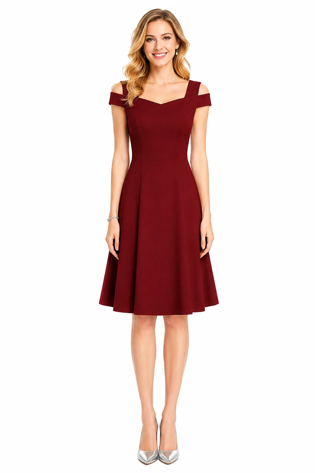 LICOLA Women's Cold Shoulder V-Neck A-Line Knee Length Dress