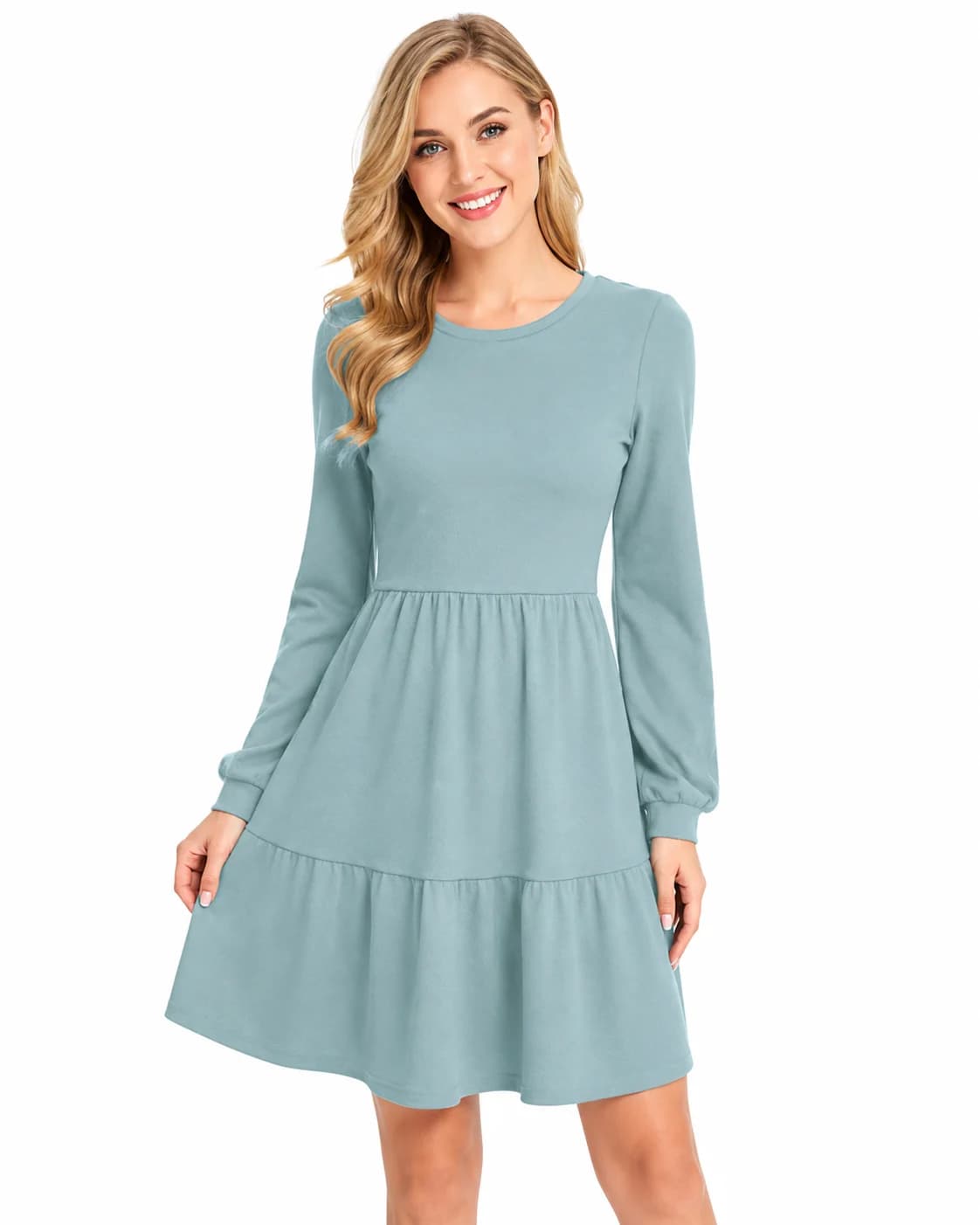 LICOLA Women’s Solid Fit & Flare Full Sleeve Knee-Length Dress