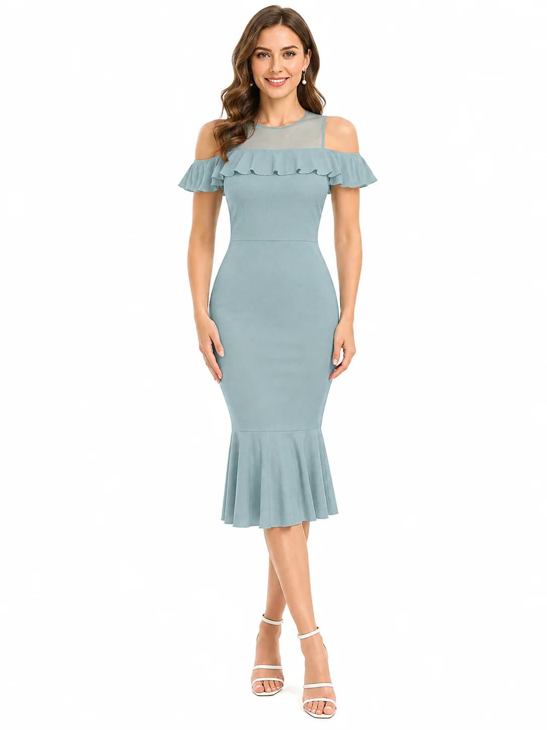 LICOLA Women's Sleeveless Bodycon Knee-Length Dress with Ruffle