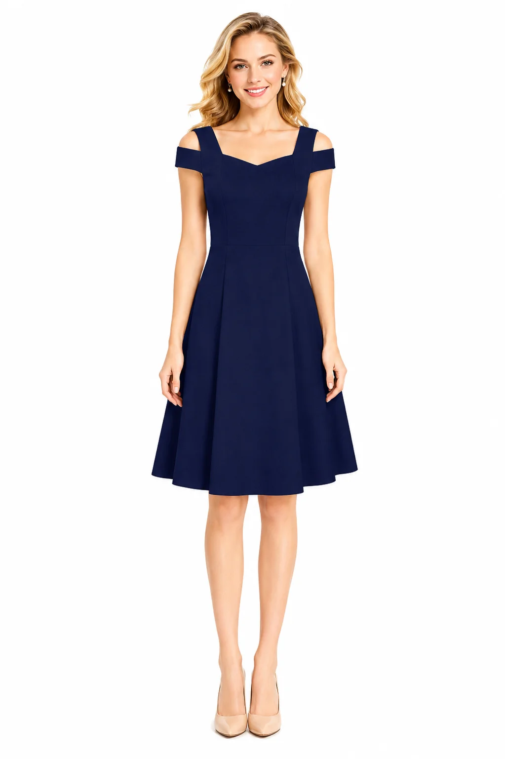 LICOLA Women's Cold Shoulder V-Neck A-Line Knee Length Dress
