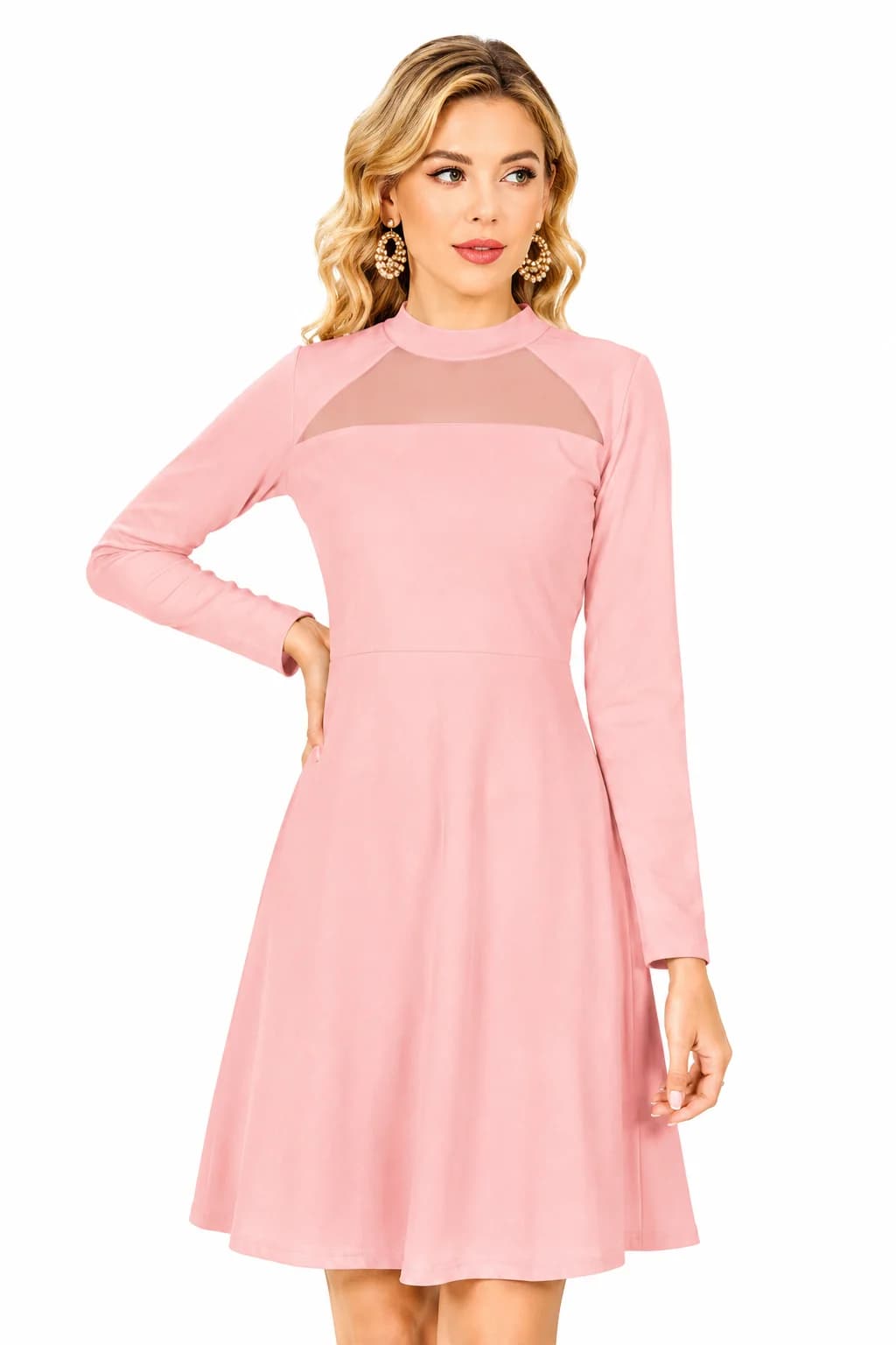 LICOLA Women's Fit & Flare Knee Length Dress | Round Neck | Full Sleeve | Stretchable Knitted Dress Black