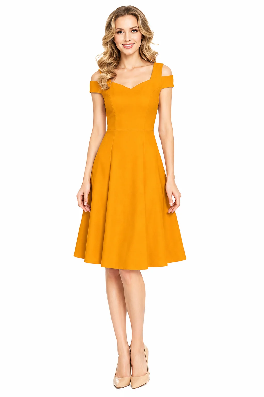 LICOLA Women's Cold Shoulder V-Neck A-Line Knee Length Dress