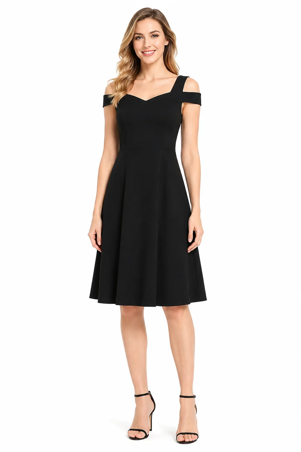 LICOLA Women's Cold Shoulder V-Neck A-Line Knee Length Dress