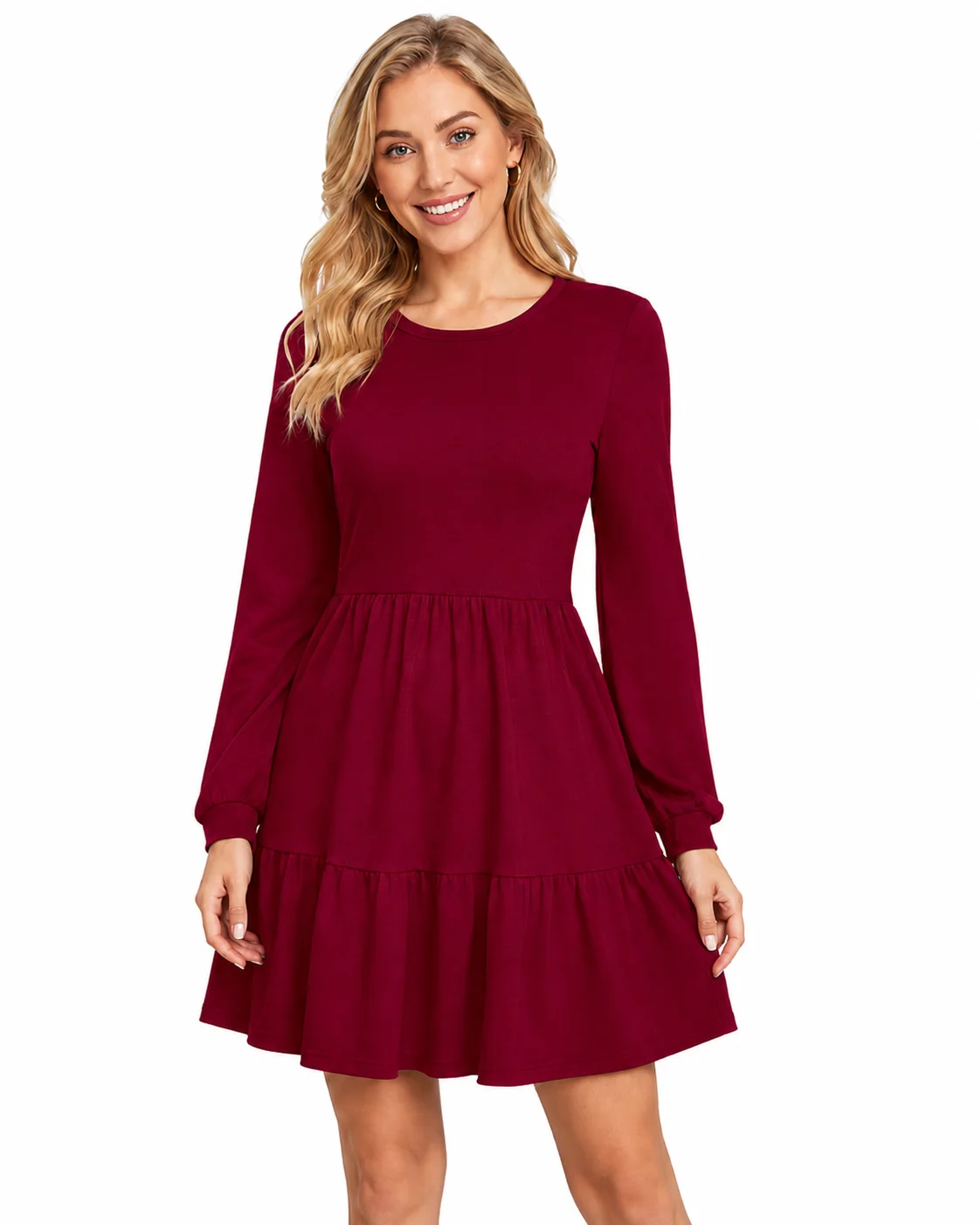 LICOLA Women’s Solid Fit & Flare Full Sleeve Knee-Length Dress