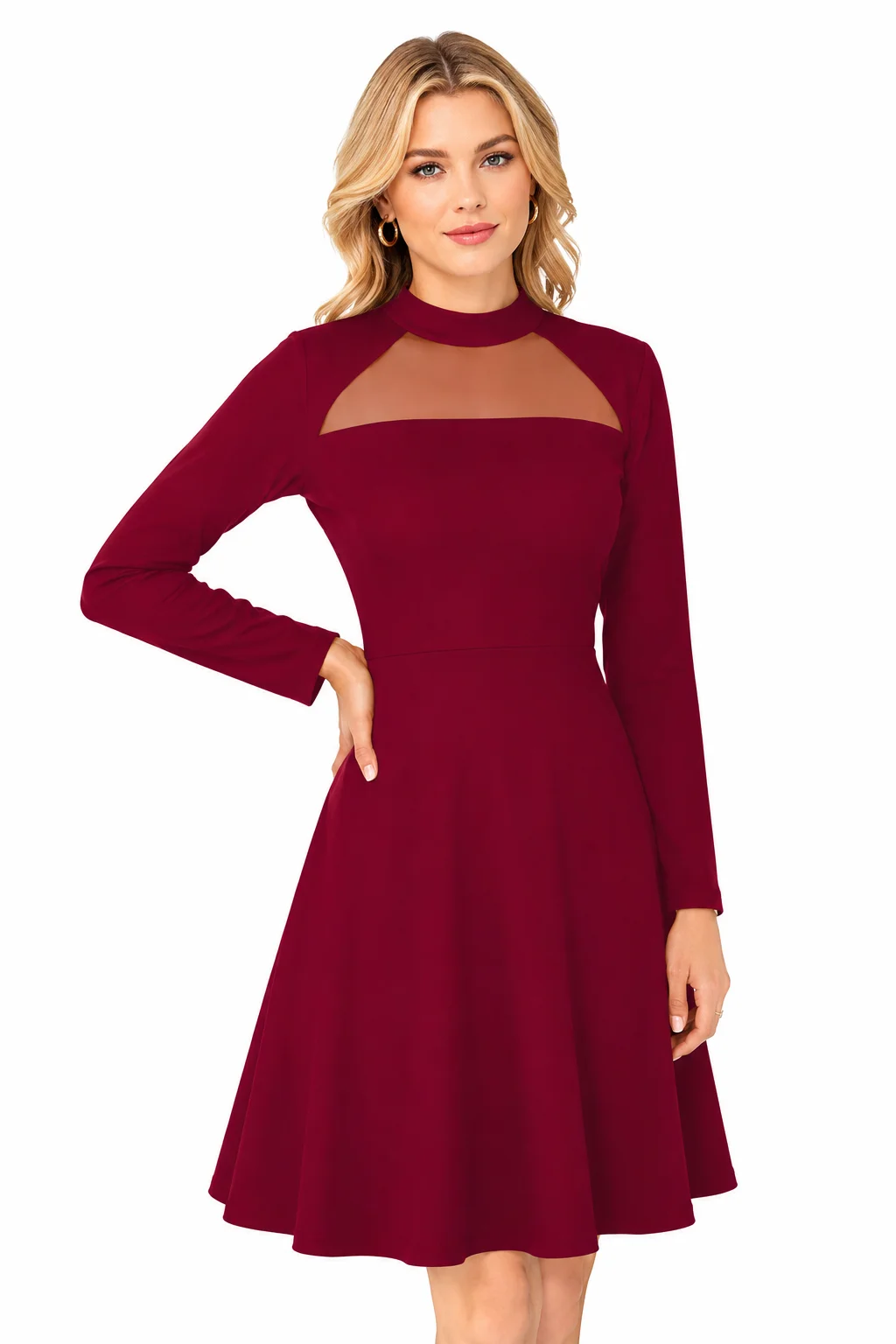 LICOLA Women's Fit & Flare Knee Length Dress | Round Neck | Full Sleeve | Stretchable Knitted Dress Black