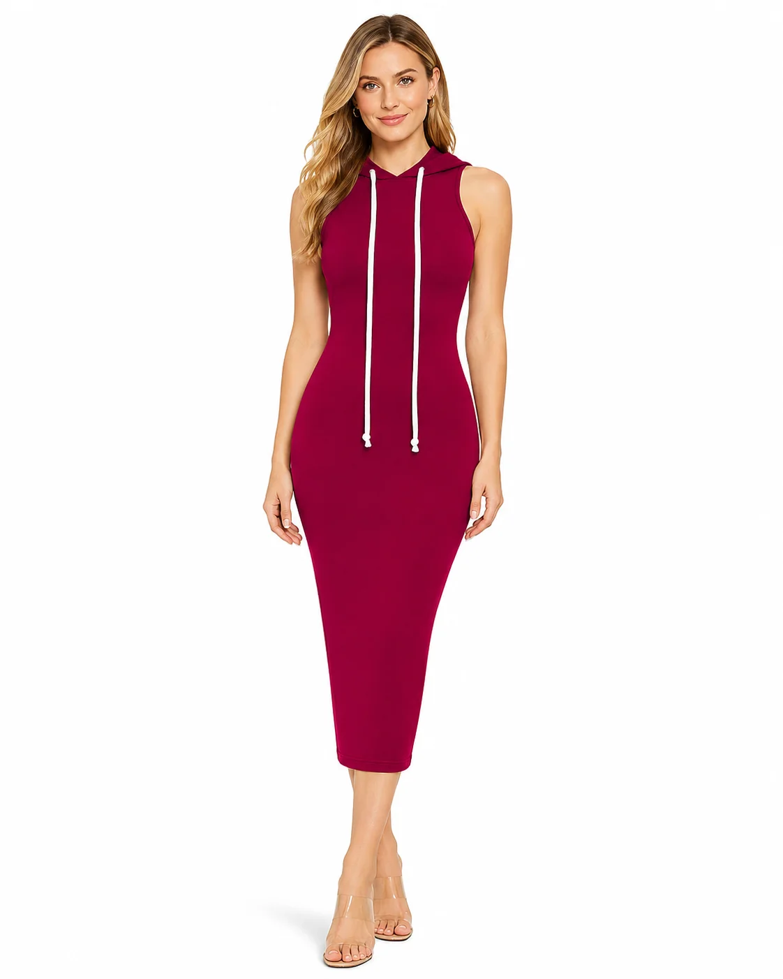 LICOLA Women's Sleeveless Hooded Bodycon Midi Dress for Casual
