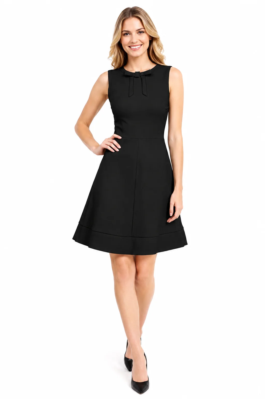 LICOLA Women's Solid Sleeveless Round Neck Knee Length A-Line Dress