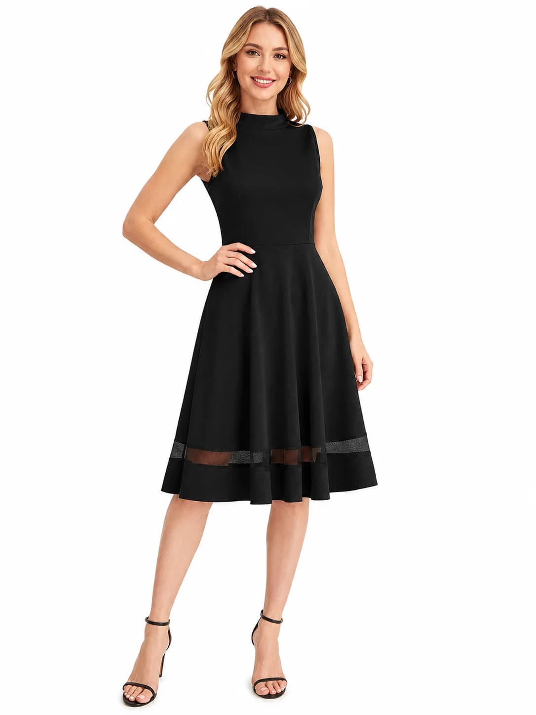 LICOLA Women's Solid Maroon Fit & Flare Knee Length Dress