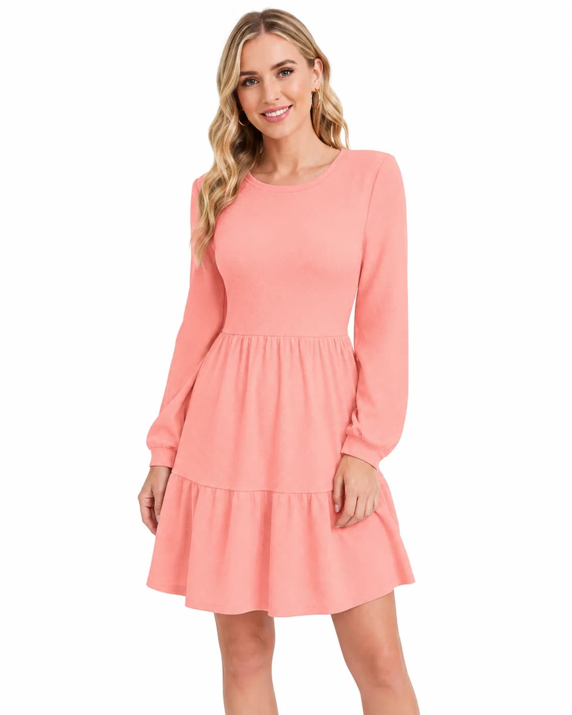 LICOLA Women’s Solid Fit & Flare Full Sleeve Knee-Length Dress